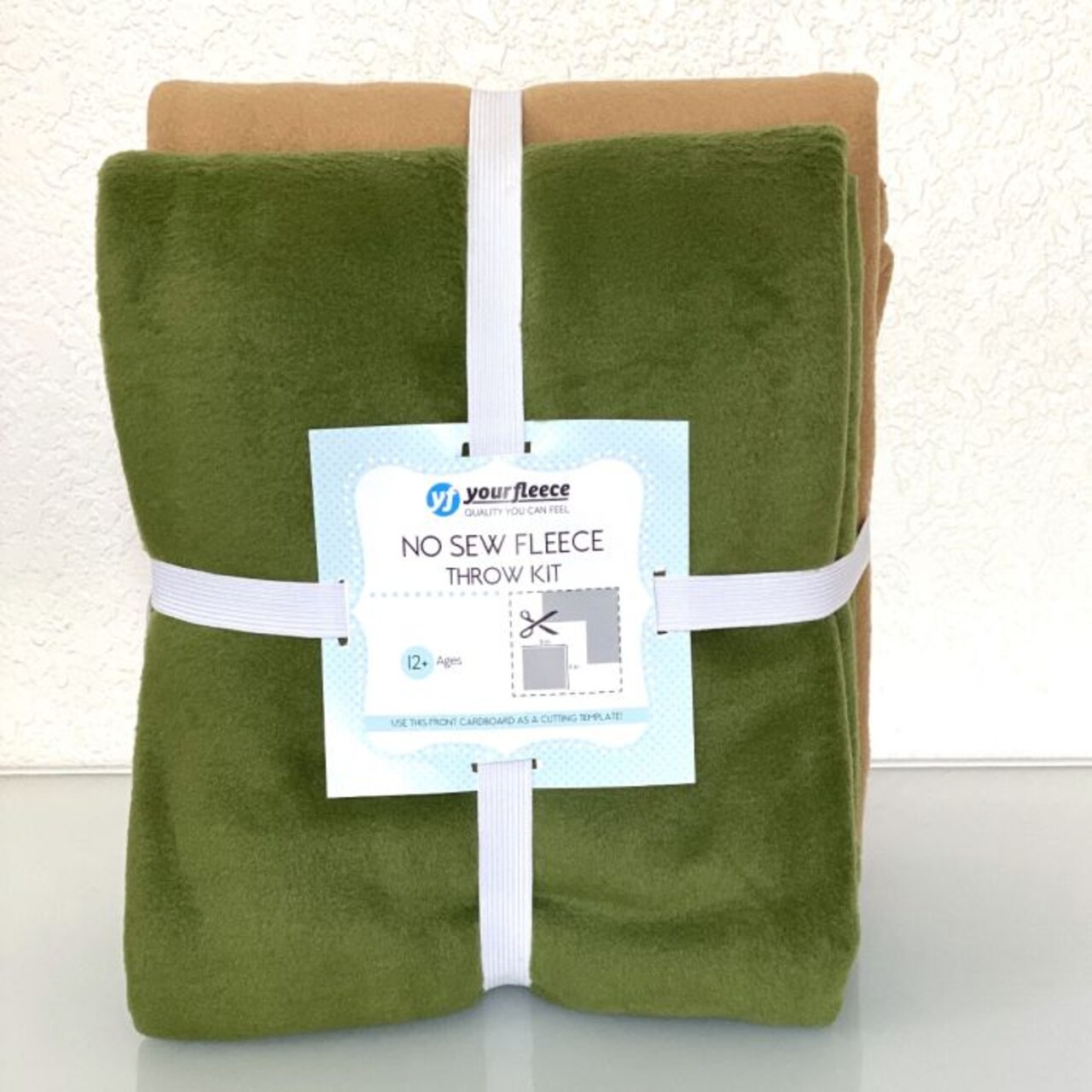 Solid Fleece No-Sew Throw Kit - Olive Green/Toffee Brown (50x60)
